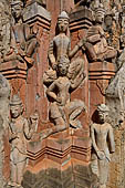 Elaborate figures carved in stucco decorate the ancient stupas, Kakku Buddhist Ruins. Shan State in Myanmar (Burma). 